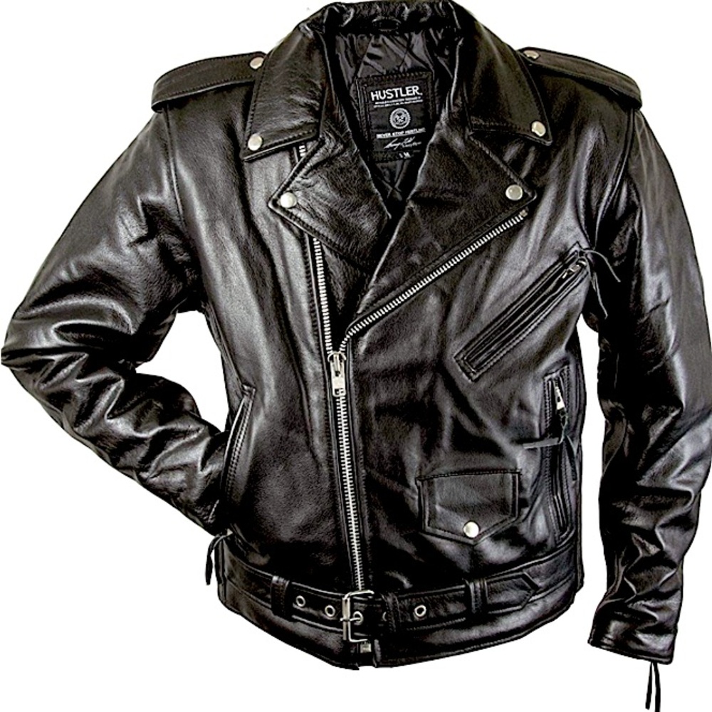 Hustler HSLJ-700 Men's”Freedom Is Not Free" Vintage Leather Motorcycle Jacket(M)